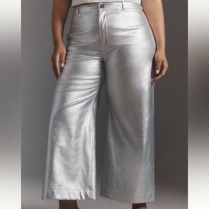 Maeve THE ETTIE HIGH-RISE CROP WIDE-LEG PANTS: METALLIC FAUX-LEATHER EDITION 26W